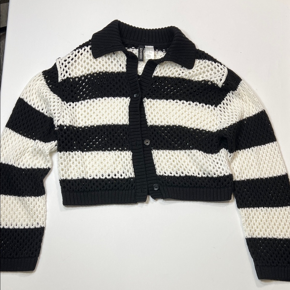 Divided Monochrome Striped Cardigan